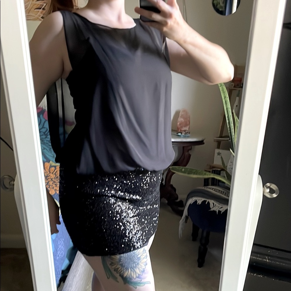 Black Sheer Top and Sequin Skirt Dress (one piece)